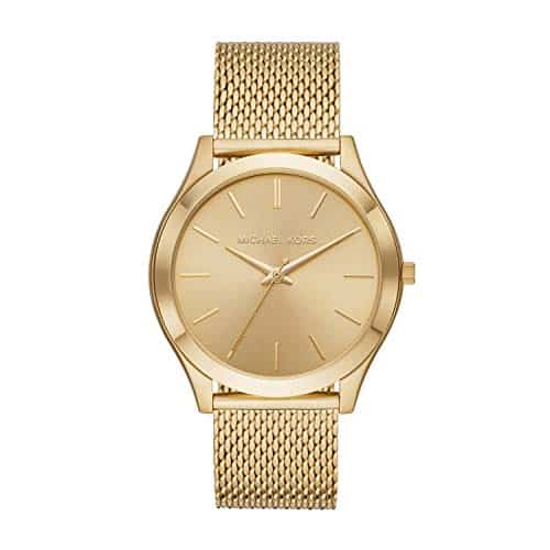 Michael Kors Men'S Slim Runway Three Hand Gold Tone Stainless Steel Mesh Band Watch (Model Mk)