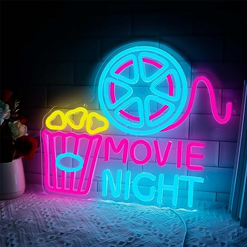 Movie Night With Popcorn Paper Box Neon Sign, Cinema Led Neon Light For Wall Decor, Movie Time Home Cinema Decor, Dimmable Usb Neon Lights For Film Room Cinema Man Cave Party 