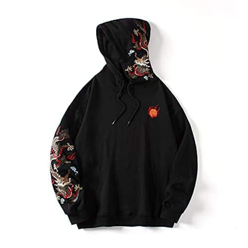 Niepce Inc Streetwear Men'S Dragon Embroidered Heavyweight Graphic Hoodies (Black Dragon, Large)