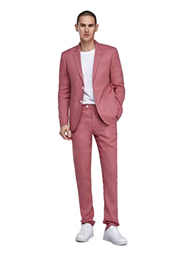 Paen'S Piece Slim Fit Suit Two Buttons Suit Jacket Blazer & Suit Pants Set Classic Fit Solid Business Suits (Red L)