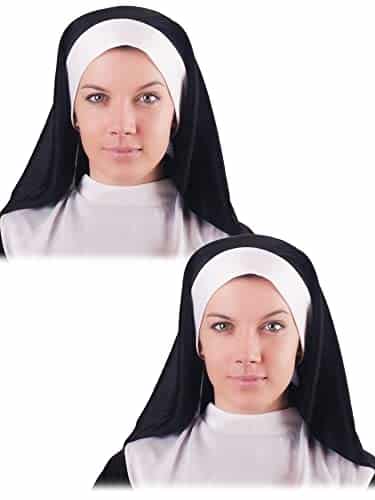 Pieces Nun Habit Costume Hat Accessory Nun Headpiece Nun Hat For Women Adult Halloween Cosplay Party Black And White (Medium)