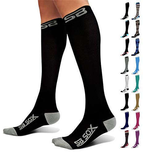 Sb Sox Compression Socks (Mmhg) For Men & Women  Best Compression Socks For All Day Wear, Better Blood Flow, Swelling! (Large, Blackgray)