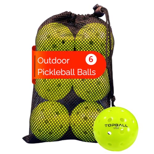 Topball Usa Outdoor Pickleball Balls, Pickleball Balls,   Hole Design Usapa Approved And Sanctioned For Tournament Play, Neon Green With Mesh Drawstring Pickle Balls Bag