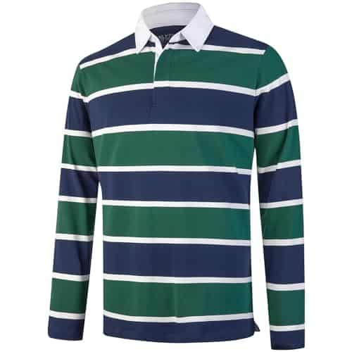 Vanlytk Men'S Long Sleeve Polo Shirts Moisture Wicking Collared Golf Striped Rugby Polo Shirts For Men (Us, Alpha, Large, Regular, Regular, Green Stripe)