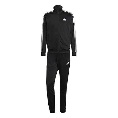 Adidas Men'S Sportswear Basic Stripes Tricot Track Suit, Black, Medium