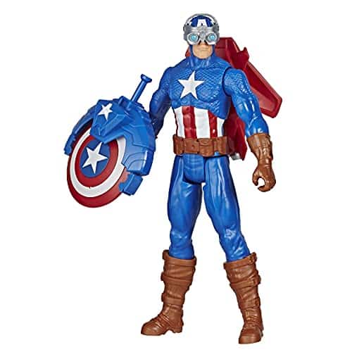 Avengers Marvel Titan Hero Series Blast Gear Captain America, Inch Toy, With Launcher, Accessories And Projectile, Ages And Up , Blue