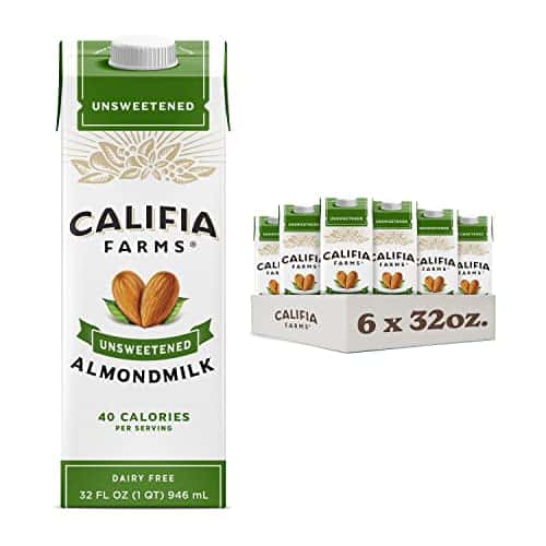 Califia Farms   Unsweetened Almond Milk, Oz (Pack Of ), Dairy Free, Vegan, Plant Based, Keto Food, Shelf Stable, Vegan, Gluten Free, Non Gmo, Sugar Free, High Calcium, Smoothi