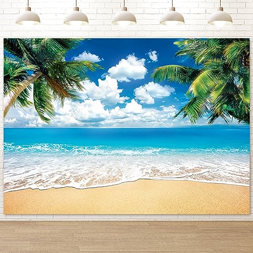 Humkat Hawaiian Beach Ocean Backdrop, Xft Cloth Fabric Summer Tropical Party Background For Indoor And Outdoor Decoration, Palm Tree Sea Backdrop Banner For Photoshoot, Reusab