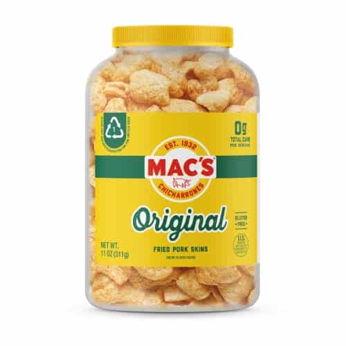 Mac'S Pork Rinds, Fried Pork Skins, Original, Ounce Canister   Zero Carbs, Keto Friendly Snack, Gluten Free