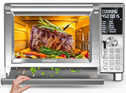 Nuwave Bravo Xl Pro Air Fryer Toaster Oven, Improved % Super Convection, Quicker & Crispier Results, Foolproof Presets, Multi Layer Even Cooking, F, Smart Probe, Qt, Stainless