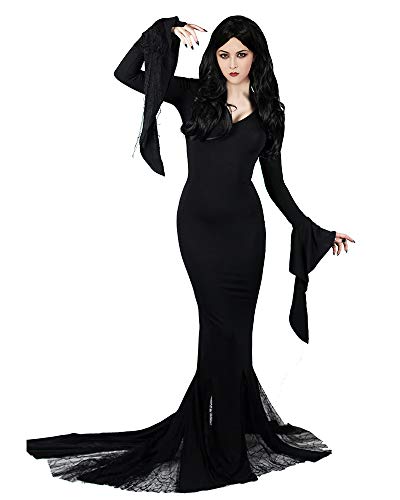 Cosplay.fm Women'S Vintage Gothic Long Dress Witch Style Black Dress Halloween Cosplay Costume Dress (L, Black)