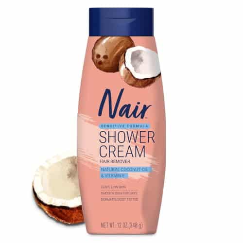 Nair Sensitive Shower Cream Hair Remover With Natural Coconut Oil And Vitamin E, Body Hair Removal Cream For Women, Oz