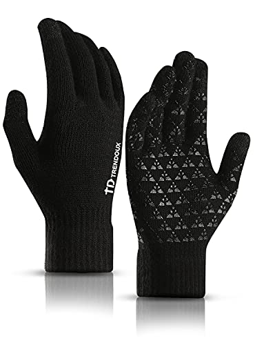 Trendoux Driving Gloves, Unisex Knit Winter Touchscreen Glove Men Women Texting Smartphone   Elastic Cuff   Thermal Warm Lining   Stretchy Material Black   L